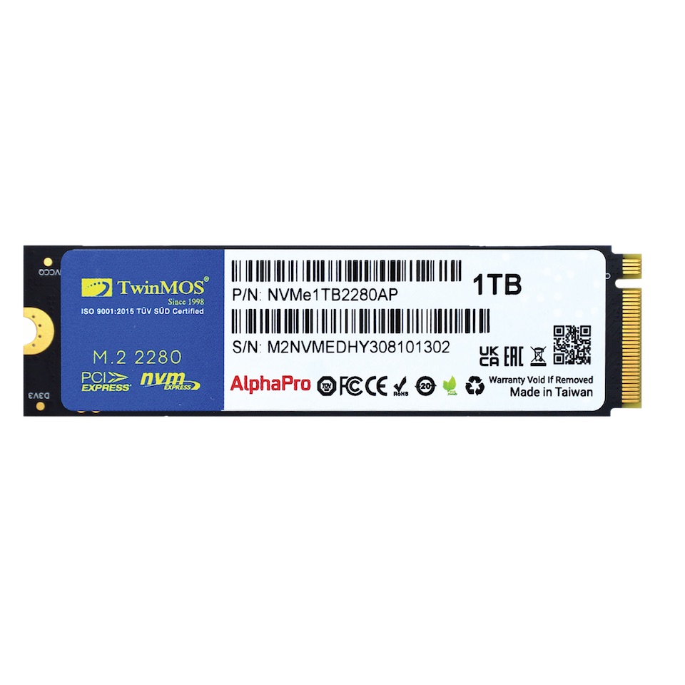 Twinmos 1Tb 3600/3250Mb/S M2 PCie Gen3 Nvme SSD Nvme1Tb2280Ap 3D-Nand