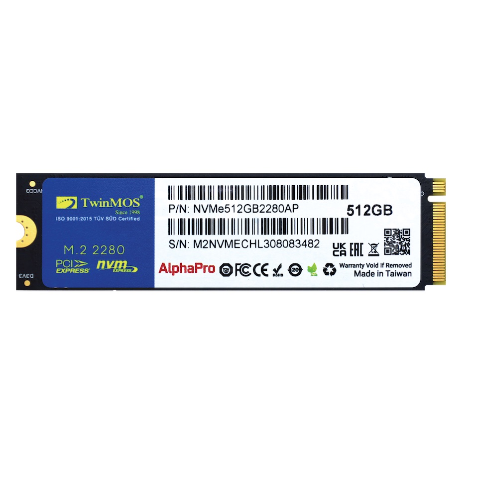 Twinmos 512Gb 3600/3250Mb/S M2 PCie Gen3 Nvme SSD Nvme512Gb2280Ap 3D-Nand