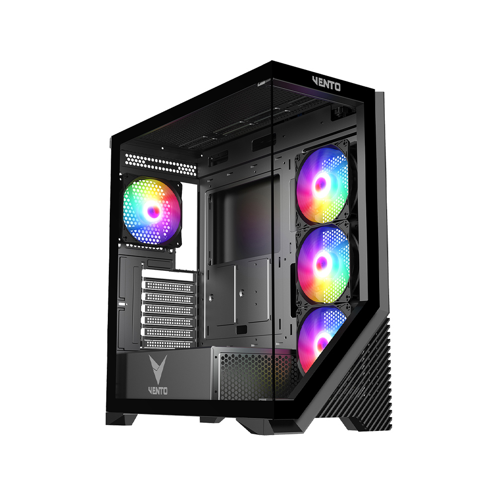 Vento Vg4202Fl 750W 80+ Br Gen5 4X12Cm Rgb Fan E-Atx Temperli̇ Cam 2Xusb2.0/1Xusb3.0 Si̇yah Gaming Kasa